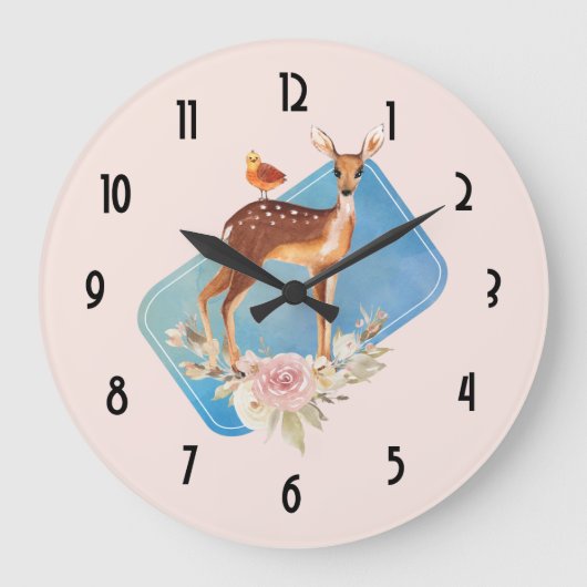Cute Brown Waterverf Deer Rustic Grote Klok (Voorkant)