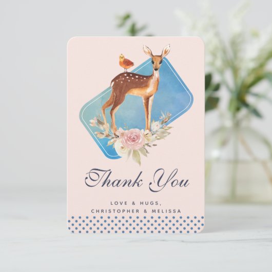 Cute Brown Waterverf Deer Rustic Hartelijk dank Bedankkaart (Staand voorkant)