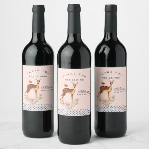 Cute Brown Waterverf Deer Rustic Hartelijk dank Wijn Etiket