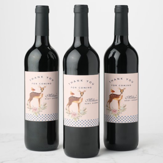 Cute Brown Waterverf Deer Rustic Hartelijk dank Wijn Etiket (Flessen)