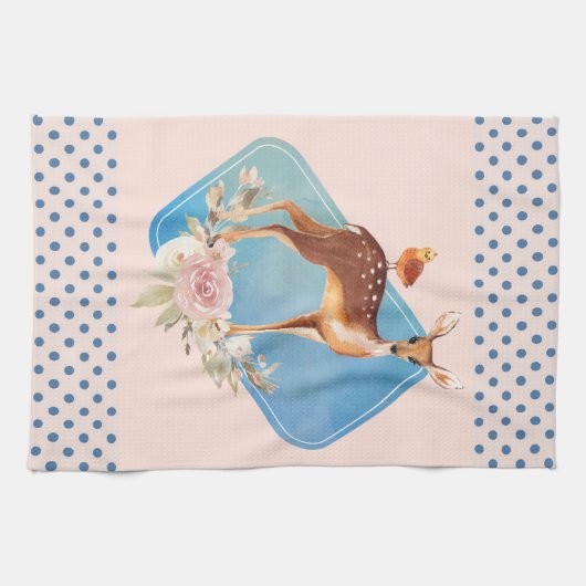 Cute Brown Waterverf Deer Rustic Theedoek (Horizontaal)