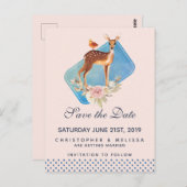 Cute Brown Waterverf Deer Wedding Save the Date Briefkaart (Voorkant / Achterkant)