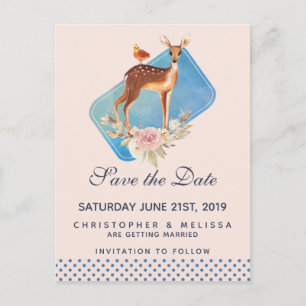 Cute Brown Waterverf Deer Wedding Save the Date Briefkaart