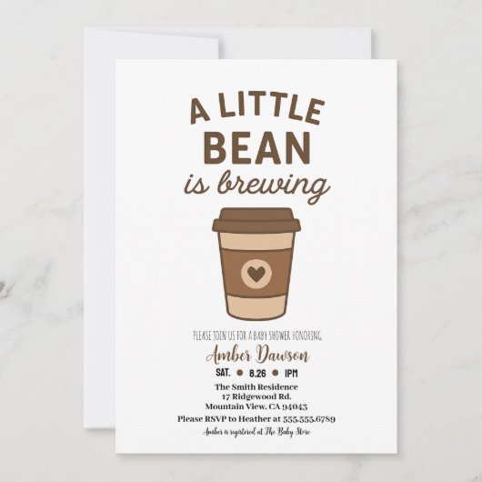 Cute Brown & White Neutral Coffee Bean Baby Shower Aankondiging (Voorkant)