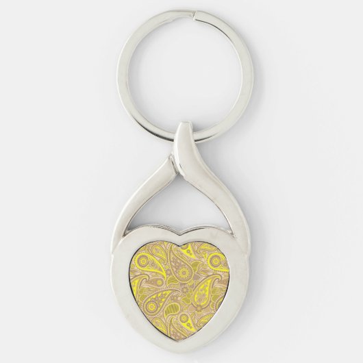 Cute brown yellow paisley Patroon Hoesje-Mate iPho Sleutelhanger (Voorkant)