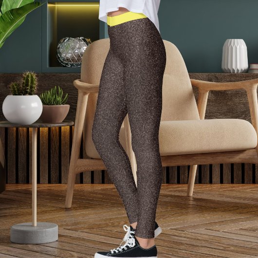 Cute Brown Yellow Sparkle Glitter Pattern Stripes Leggings