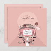 Cute Bruid & Bruidegom Roze Ontsnappingsauto Uitno Kaart (Voorkant / Achterkant)
