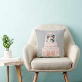 Cute Bruid en Bruidegom Roze Trouwtaart Kussen (Stoel)