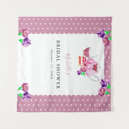 Cute Bruiloft Thee Feest Roze Achtergrond Wandkleed (Voorkant (horizontaal))