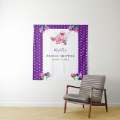 Cute Bruiloft Thee Feestje Paarse Achtergrond  Wandkleed (In situ)