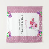 Cute Bruiloft Thee Feestje Roze Achtergrond Wandkleed (Voorkant (horizontaal))