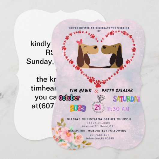 Cute bruiloft-uitnodiging kaart (Voorkant / Achterkant)