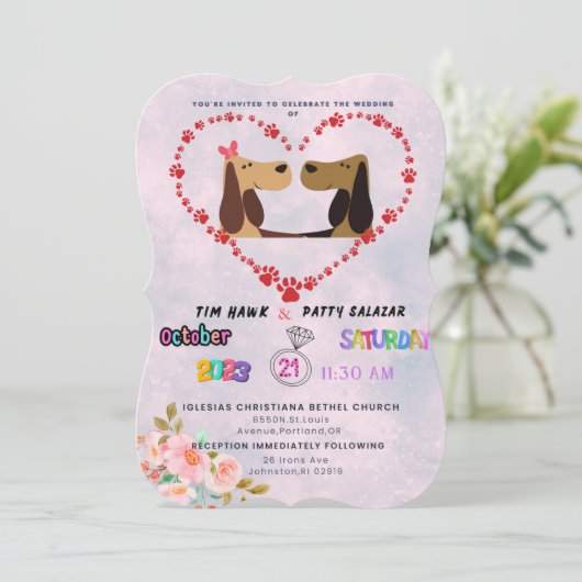 Cute bruiloft-uitnodiging kaart (Staand voorkant)