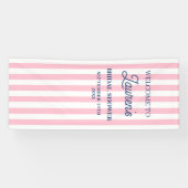 Cute Bruiloftsfeest Roze Gestreepte Welkom Spandoek (Horizontaal)