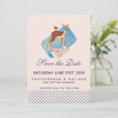 Cute Bruine Aquarel Herten Bruiloft met Rustieke E Save The Date (Staand voorkant)