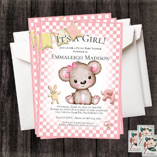Cute Bruine Beer Babymutsje Picknick Baby Shower Kaart