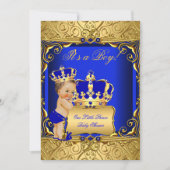 Cute Brunette Baby shower Boy Regal Royal Blue Kaart (Voorkant)