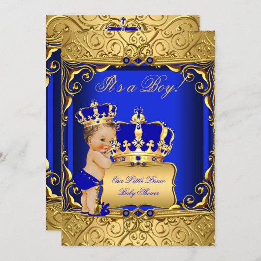 Cute Brunette Baby shower Boy Regal Royal Blue Kaart (Voorkant / Achterkant)