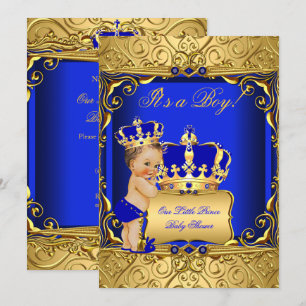 Cute Brunette Baby shower Boy Regal Royal Blue Kaart