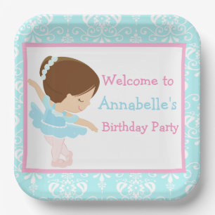 Cute Brunette Ballerina Birthday Party Papieren Bordje