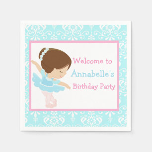 Cute Brunette Ballerina Birthday Party Servet