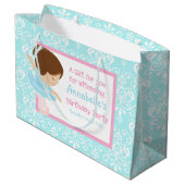 Cute Brunette Ballerina en Blue Damask Hartelijk d Groot Cadeauzakje (Achterkant Gekanteld)