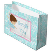 Cute Brunette Ballerina en Blue Damask Hartelijk d Groot Cadeauzakje (Voorkant Gekanteld)