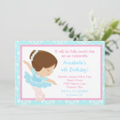 Cute Brunette Ballerina en Blue Damask Kaart (Staand voorkant)