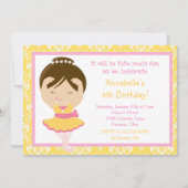Cute Brunette Ballerina en Yellow Damask Kaart (Voorkant)