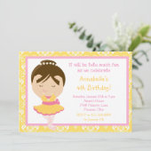 Cute Brunette Ballerina en Yellow Damask Kaart (Staand voorkant)