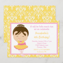 Cute Brunette Ballerina en Yellow Damask