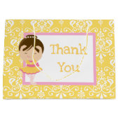 Cute Brunette Ballerina & Yellow Damask Bedankt Groot Cadeauzakje (Voorkant)