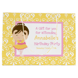 Cute Brunette Ballerina & Yellow Damask Bedankt Groot Cadeauzakje