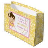 Cute Brunette Ballerina & Yellow Damask Bedankt Groot Cadeauzakje (Achterkant Gekanteld)