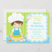 Cute Brunette Boy Baking Birthday Party Kaart (Voorkant)