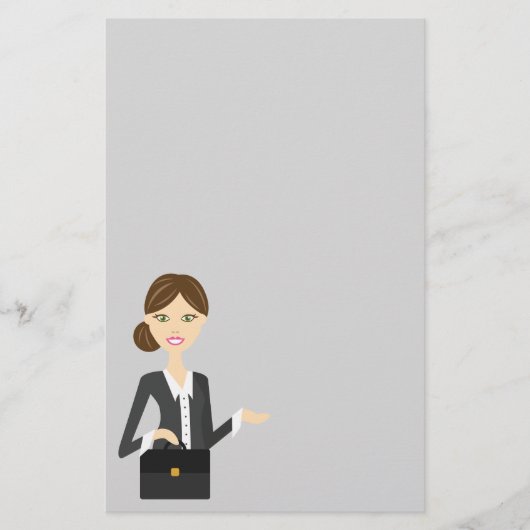 Cute Brunette Business Woman Illustration Briefpapier (Voorkant)