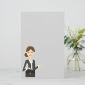 Cute Brunette Business Woman Illustration Briefpapier (Staand voorkant)