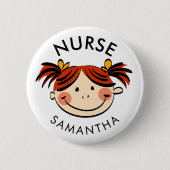 Cute Brunette Cartoon Nurse Name Ronde Button 5,7 Cm (Voorkant)
