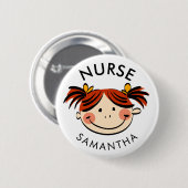 Cute Brunette Cartoon Nurse Name Ronde Button 5,7 Cm (Voorkant /achterkant)