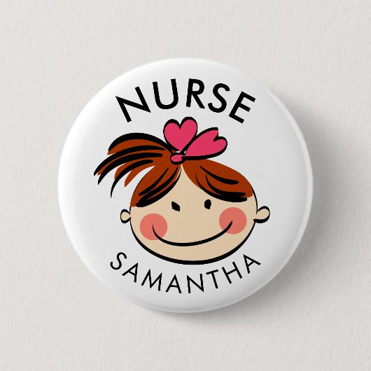 Cute Brunette Cartoon Nurse Name Ronde Button 5,7 Cm (Voorkant)