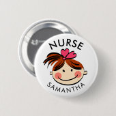 Cute Brunette Cartoon Nurse Name Ronde Button 5,7 Cm (Voorkant /achterkant)
