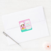 Cute Brunette Girl Baking Birthday Party Vierkante Sticker (Envelop)