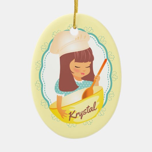 Cute brunette girl chef personalized Christmas Keramisch Ornament (Voorkant)