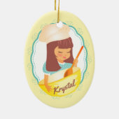 Cute brunette girl chef personalized Christmas Keramisch Ornament (Achterkant)