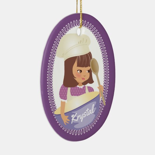 Cute brunette girl kinder chef-kerstmis keramisch ornament (Rechts)