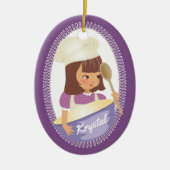 Cute brunette girl kinder chef-kerstmis keramisch ornament (Voorkant)