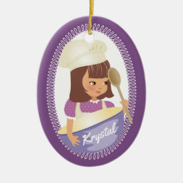 Cute brunette girl kinder chef-kerstmis keramisch ornament