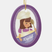 Cute brunette girl kinder chef-kerstmis keramisch ornament (Achterkant)