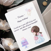 Cute Brunette Girl Personalized Birthday Card for  Bedankkaart