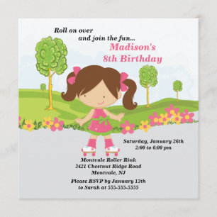 Cute Brunette Girl Skating Birthday Party Kaart